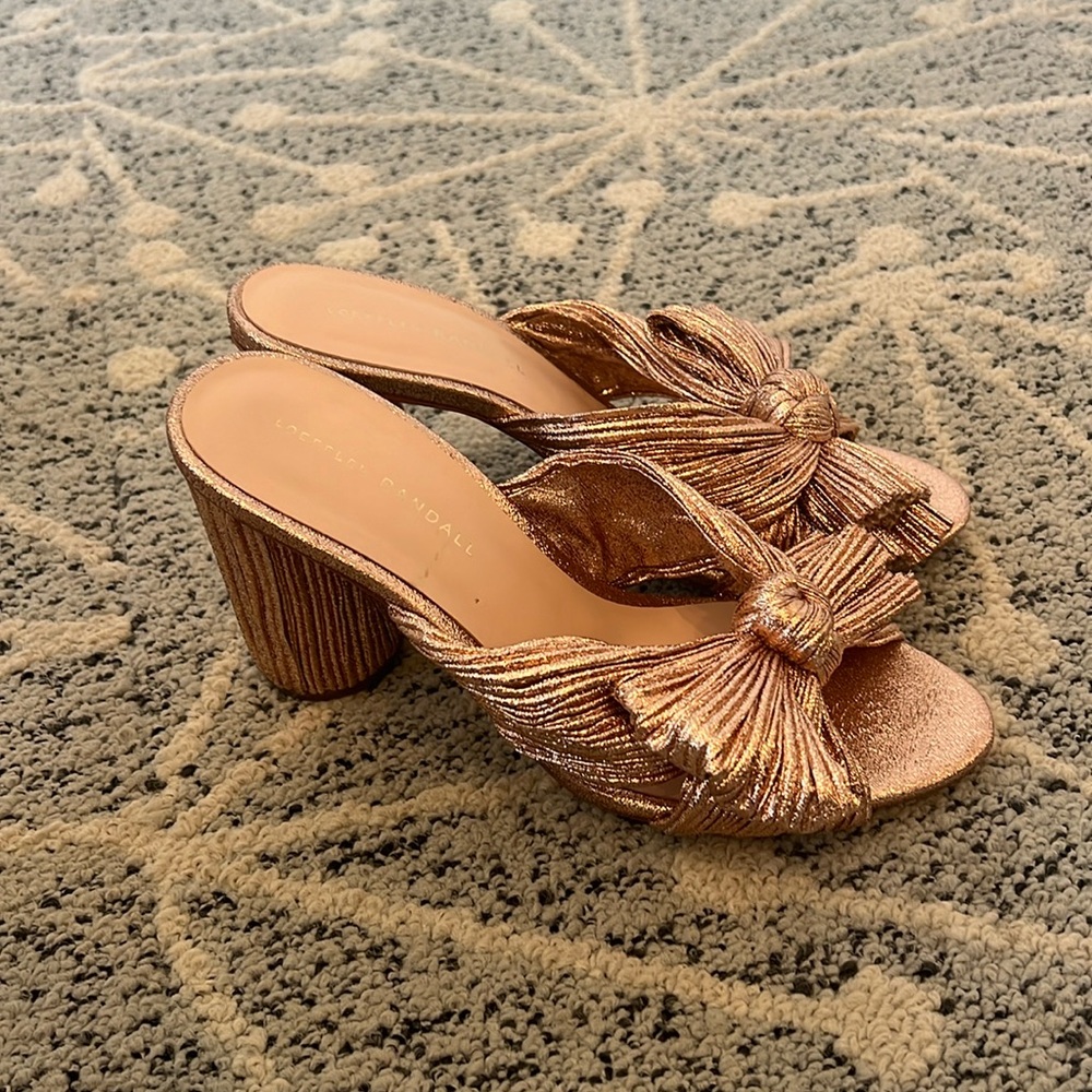 loeffler randall Emilia Pleated Knot Mules rose gold size 9